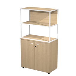 [100983] LIBRERIA media metal + arm. basso rovere/rovere/rovere/str.bianco ESSENCE