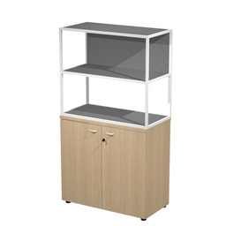 [100985] LIBRERIA media metal + arm. basso rovere/rovere/antracite/str.bianca ESSENCE