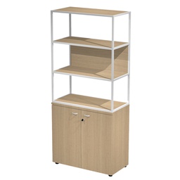 [100999] LIBRERIA alta metal + arm. basso rovere/rovere/rovere/str.bianco ESSENCE