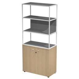 [101001] LIBRERIA alta metal + arm. basso rovere/rovere/antracite/str.bianca ESSENCE