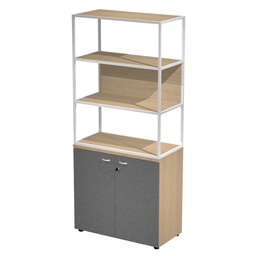 [101003] LIBRERIA alta metal + arm. basso rovere/antracite/rovere/str.bianca ESSENCE