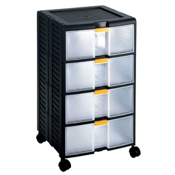 [101102] Cassettiera modulare con maniglia 4 cassetti e ruote nero trasparente Store-Age