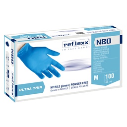 [101270] Conf 100 Guanti in nitrile ultrasottili N80B taglia M azzurro Reflexx