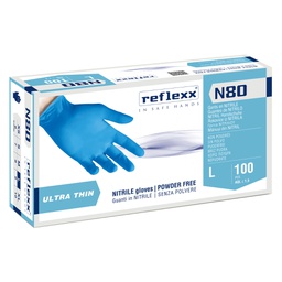 [101271] Conf 100 Guanti in nitrile ultrasottili N80B taglia L azzurro Reflexx