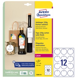 [101303] Cartellini stampabili bordi lisci D60mm 10fg(12cart/fg bianco Avery