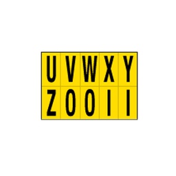 [101825] Foglio con 10 lettere autoadesivi da U a Z nero/giallo 56x99mm
