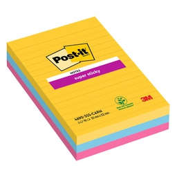 [94361] Cf.3pz blocco 90fg. Post-it®Super Sticky RIGHE 101x152mm 4690-3SS-CARN Carnival