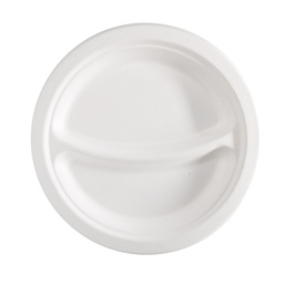 [100168] 50 Piatti a 2 scomparti monouso in canna da zucchero D23cm bianco Signor Bio