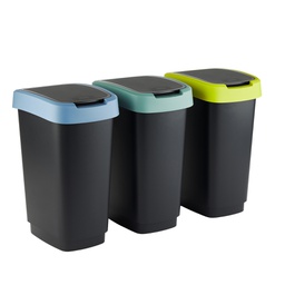 [100728] Kit 3 pattumiere c/coperchio basculante 50Lt (grigio/verde/lime Rotho