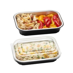 [100745] Pack 25 Contenitori alluminio stirato 2 porzioni + coperchio in R-PET Cuki