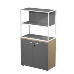 [100989] LIBRERIA media metal + arm. basso rovere/antracite/antracite/str.bianca ESSENCE