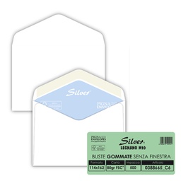 [101262] 500 buste Silver gommata bianca s/finestra 114x162mm 80gr Pigna Envelopes