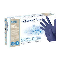 [101264] Conf 100 guanti nitrile ipoallergenici N350 s/acceleranti taglia S blu Reflexx