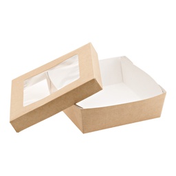 [101414] 25 Scatola da asporto c/finestra trasparente carta kraft + PE 14x14x5hcm Leone