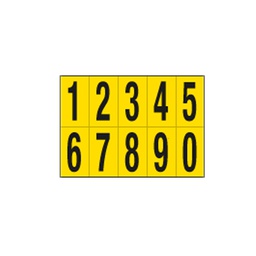 [101816] Foglio con 10 numeri autoadesivi da 0 a 9 nero/giallo 56x99mm