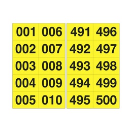[101842] Kit numeri adesivi da 001 a 500 nero/giallo 45 x 24mm
