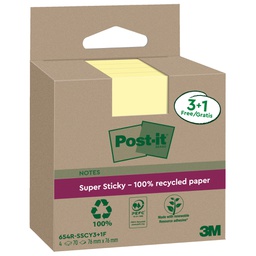 [101861] Cf. 3+1pz blocco 70fg Post-it®SuperSticky Green 76x76mm 654R-SSCY3+1 giallo