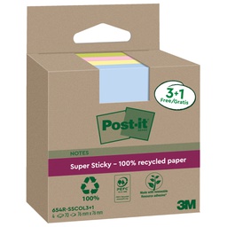 [101862] Cf. 3+1pz blocco 70fg Post-it®SuperSticky Green 76x76mm 654R-SSCOL3+1 pastello
