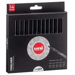 [97631] Astuccio Pin fineliner nero 14 gradazioni assortiti Uni Mitsubishi