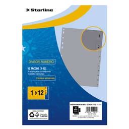 [STL5507] Divisori numerici (1-12 in PP 12 tacche F.to A4 MAXI 24,5x30cm Grigio Starline