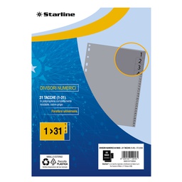 [STL5509] Divisori numerici (1-31 in PP 31 tacche F.to A4 MAXI 24,5x30cm Grigio Starline