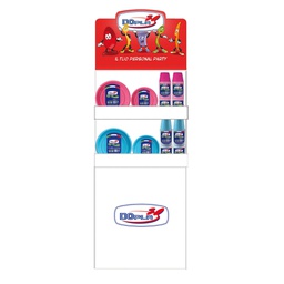 [102533] Espositore da terra Mini con piatti e bicchieri Reuse fucsia e turchese Dopla