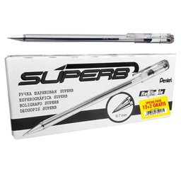 [102514] 12+2pz penna sfera SuperB BK77 promopack nero 0.7mm Pentel