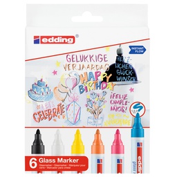 [101275] Astuccio 6 marcatori per vetro EDDING E-95 colori assortiti
