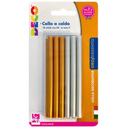 [103108] 12 stick colla a caldo oro e argento D.7mm - lungh.10cm DECO
