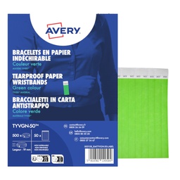 [103374] Conf. 500 braccialetti identificativi in Tyvek® verde fluo 256x19mm (10et/fg 50f
