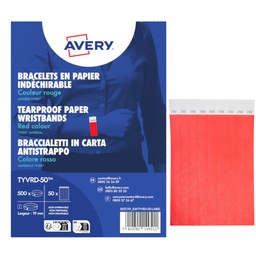 [103375] Conf. 500 braccialetti identificativi in Tyvek® rosso fluo 256x19mm (10et/fg 50f