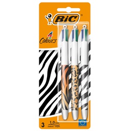 [103620] Blister 3pz penna sfera a scatto 4 Colori  Animalier 1.0mm BIC® (Delist
