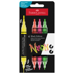 [103396] Astuccio 4 marcatori ShakePaint Black Edition colori assortiti neon Faber-Castel