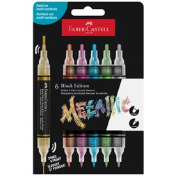 [103397] Astuccio 6 marcatori ShakePaint Black Edition colori assortiti metallic Faber-Ca