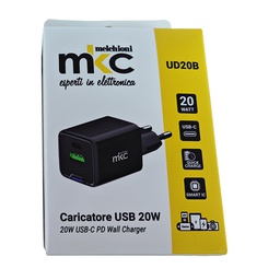 [103977] Caricatore USB 20W 1 USB-C+ 1 USB-A Nero -Mkc