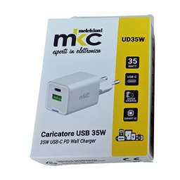 [103980] Caricatore USB 35W 1 USB-C+ 1 USB-A Bianco-Mkc
