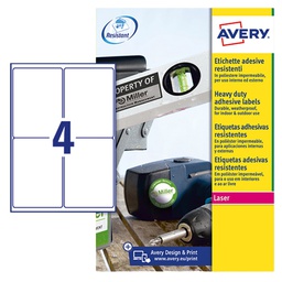 [104994] Poliestere adesivo L4774 bianco 8fg A4 99,1x139mm (4et/fg laser Avery