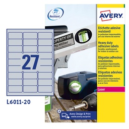 [104997] Poliestere adesivo L6011 argento 8fg A4 63,5x29,6mm (27et/fg laser Avery