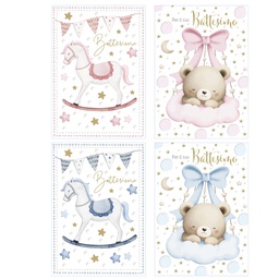 [104150] Biglietto Battesimo con glitter fantasie assortite Rex Sadoch