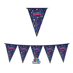 [104197] Festone bandiere Happy Birthday neon lungh.3mt Big Party