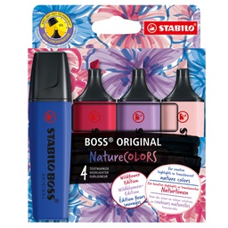 [104509] Astuccio 4 evidenziatori Stabilo Boss NatureColors Wildflowers cipria/blu elettr