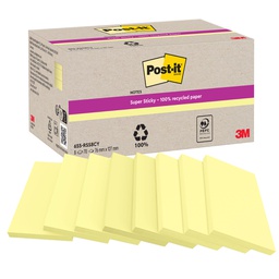 [105340] Cf. 8pz blocco 70fg Post-it®SuperSticky carta riciclata 76x127mm 622R-SS8CY gial