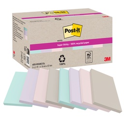 [105341] Cf. 8pz blocco 70fg Post-it®SuperSticky carta riciclata 76x127mm 622R-SS8COL ass