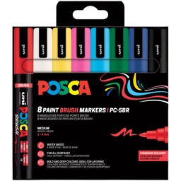 [105480] Astuccio 8pz marcatore Uni Posca PC5MBR punta brush 1.0 - 4.0mm colori assortiti