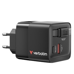 [VERB32217] Caricabatterie da muro GaN 65W 2 porte con cavo retrattile_Verbatim