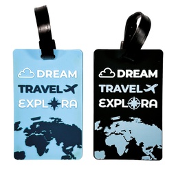 [106051] Set 2 targhetta per valigie Explora 10,5x6,5cm azzurro/nero Lebez