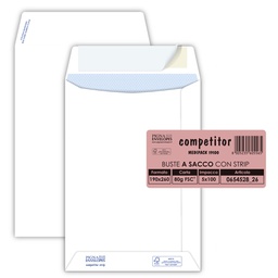 [36983] 100 buste sacco COMPETITOR FSC® bianca strip adesivo 190x260mm 80gr Pigna Envelo