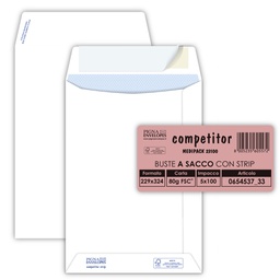[36984] 100 buste sacco COMPETITOR FSC® bianca strip adesivo 230x330mm 80gr Pigna Envelo