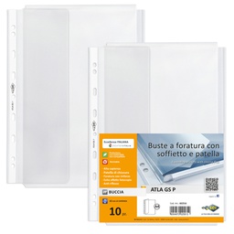 [89404] 10 buste forate ATLA GS P c/soffietto e patella A4 trasp. buccia Sei rota