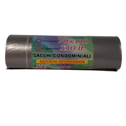 [89612] 10 Sacchi Grigio trasp. 70x110cm 110Lt 22mic Rolsac